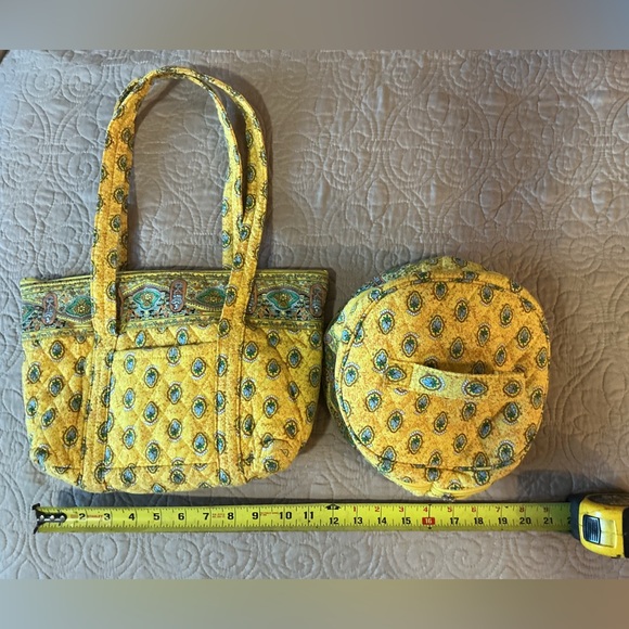 SHARIF Bundle Yellow Soft Zippered Patterned Cosmetic Bag Pouch w/Gold NylonTote - Picture 5 of 15